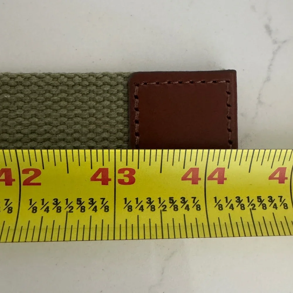 Lucky Brand D-Ring Canvas Belt Mens 36 Green Cotton Webbed‎ Leather Trim NWOT